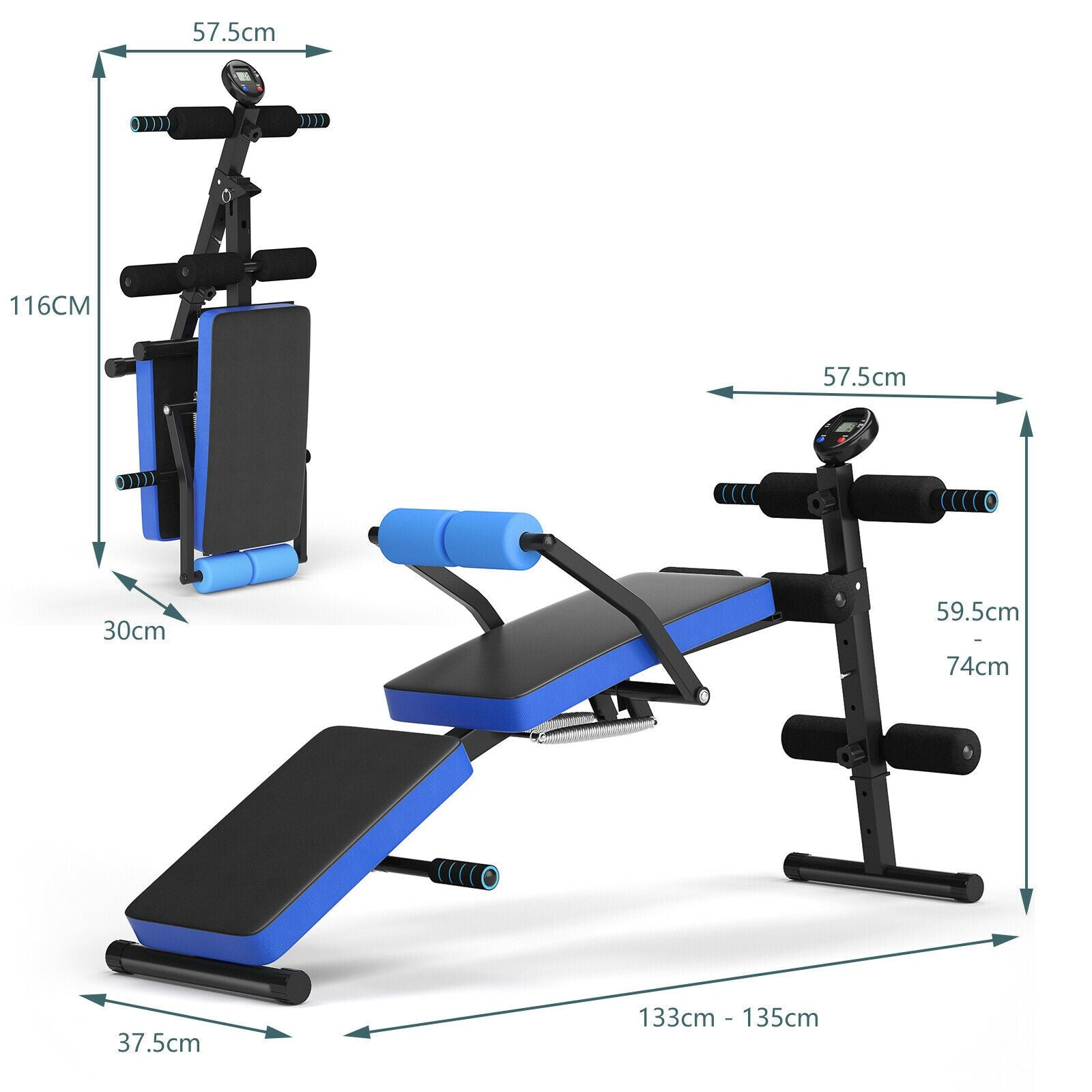 Multi Workout Weight Bench, Foldable, Adjustable with LCD